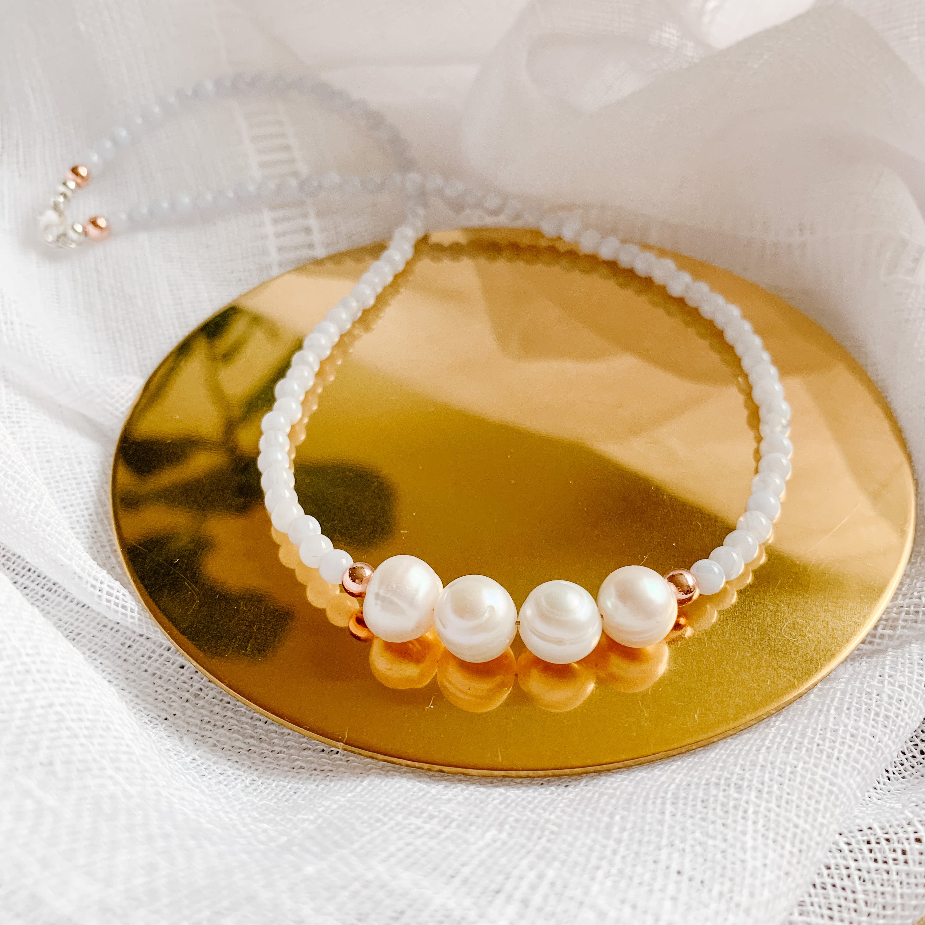 Blue Lace Agate & White Freshwater Pearl Necklace