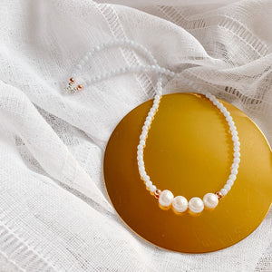 Blue Lace Agate & White Freshwater Pearl Necklace